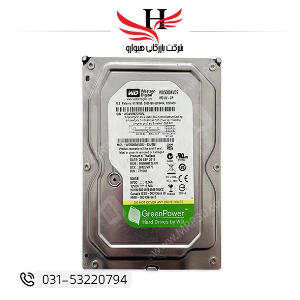 تصویر هارد  اینترنال استوک 500 گیگ وسترن دیجیتال سبز WD-GREEN